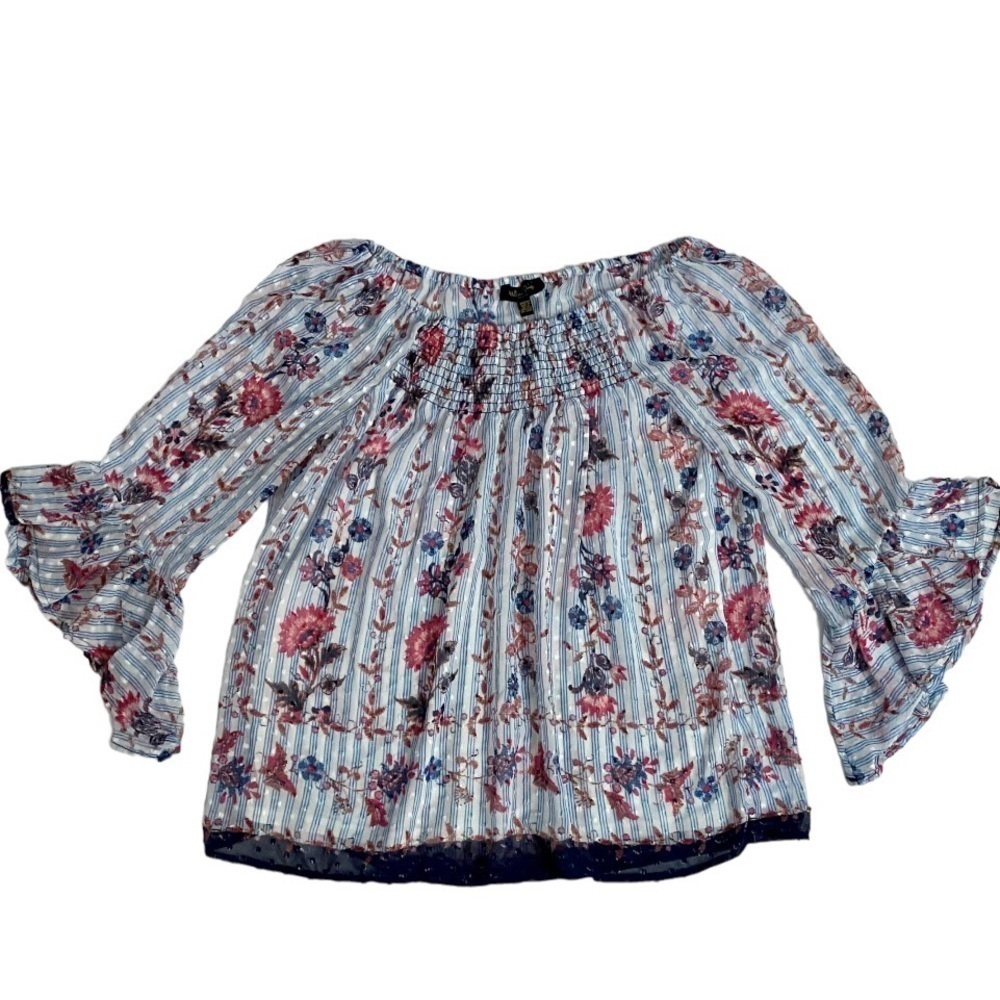 Melissa Paige Boho Peasant Foral Blouse Top PM Petite Medium Cottagecore Flowy